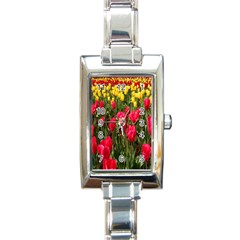 Yellow Pink Red Flowers Rectangle Italian Charm Watch by Azkajaya