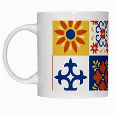 Mexican Talavera Pattern Ceramic Tiles With Flower Leaves Bird Ornaments Traditional Majolica Style White Mug by Ket1n9