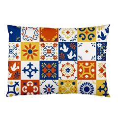 Mexican Talavera Pattern Ceramic Tiles With Flower Leaves Bird Ornaments Traditional Majolica Style Pillow Case by Ket1n9