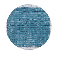 White And Blue Brick Wall Mini Round Pill Box by Azkajaya