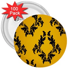 Yellow Regal Filagree Pattern 3  Buttons (100 Pack)  by Azkajaya