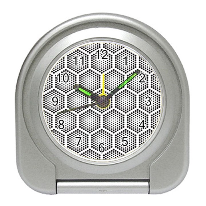 Halftone Tech Hexagons Seamless Pattern Travel Alarm Clock