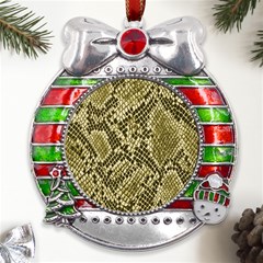 Yellow Snake Skin Pattern Metal X mas Ribbon With Red Crystal Round Ornament by Ket1n9