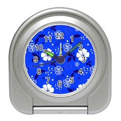 Blooming Seamless Pattern Blue Colors Travel Alarm Clock by Ket1n9