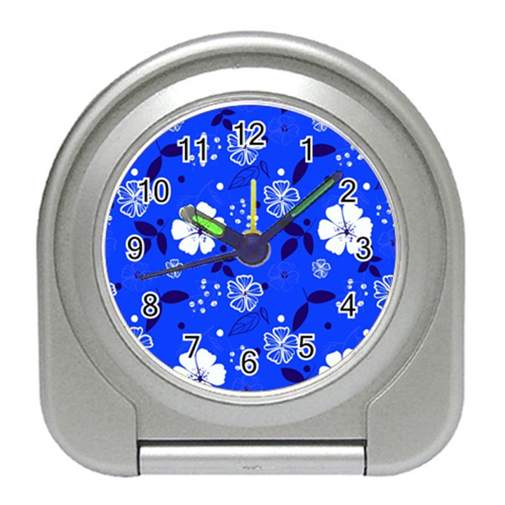 Blooming Seamless Pattern Blue Colors Travel Alarm Clock