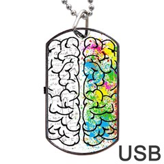 Brain Mind Psychology Idea Drawing Dog Tag Usb Flash (one Side) by Loisa77