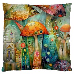 Whimsical Mushrooms Colorful Patterns Large Premium Plush Fleece Cushion Case (two Sides) by Loisa77