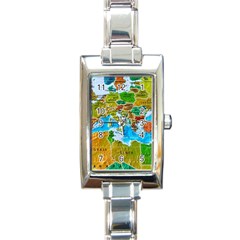 World Map Rectangle Italian Charm Watch by Ket1n9