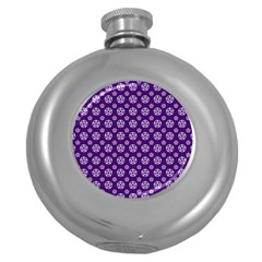 White Pentacle And Purple Pattern Round Hip Flask (5 Oz) by cheekywitch