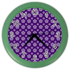 White Pentacle And Purple Pattern Color Wall Clock by cheekywitch