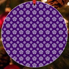 White Pentacle And Purple Pattern Uv Print Acrylic Ornament Round by cheekywitch