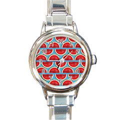 Illustrations Watermelon Texture Pattern Round Italian Charm Watch by anzea