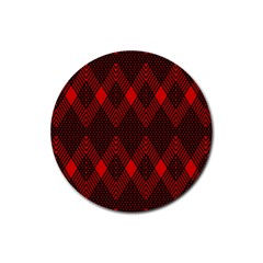 Pattern, Red, Black,  Rubber Coaster (round) by 2607694c