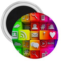 Colorful 3d Social Media 3  Magnets by Ket1n9