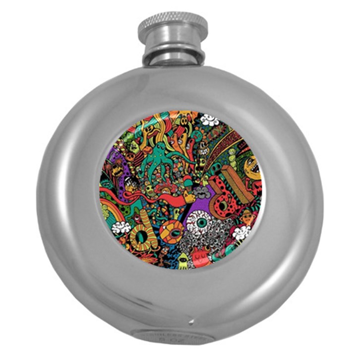 Cute Cartoon Doodle Round Hip Flask (5 oz)