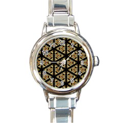 Pattern Stained Glass Triangles Round Italian Charm Watch by HermanTelo