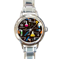 Science Lesson Flat Vector Seamless Pattern Round Italian Charm Watch by Loisa77