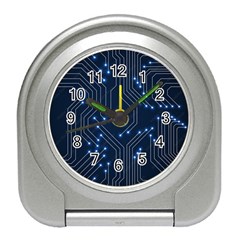 Seamless Pattern Of Glowing Circuit Board Neon Technology Travel Alarm Clock by Loisa77