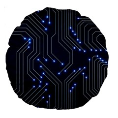 Seamless Pattern Of Glowing Circuit Board Neon Technology Large 18  Premium Round Cushions by Loisa77