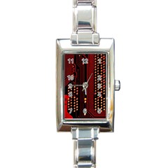 Red Circuit Board Texture Red Circuit Digital Texture Circuit Board Red Technology Rectangle Italian Charm Watch by Loisa77