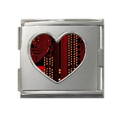 Red Circuit Board Texture Red Circuit Digital Texture Circuit Board Red Technology Mega Link Heart Italian Charm (18mm) by Loisa77