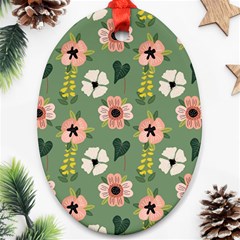 Flower Green Pink Pattern Floral Oval Ornament (two Sides) by anzea