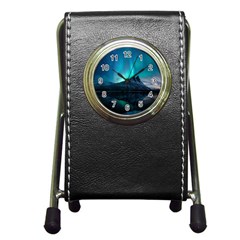 Aurora Borealis Mountain Reflection Pen Holder Desk Clock by Grandong