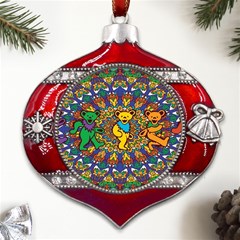 Dead Dancing Bears Grateful Dead Pattern Metal Snowflake And Bell Red Ornament by Grandong