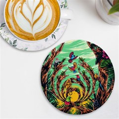 Monkey Tiger Bird Parrot Forest Jungle Style Uv Print Round Tile Coaster by Grandong