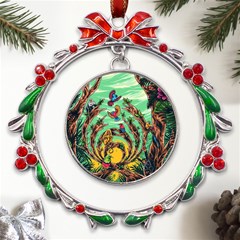 Monkey Tiger Bird Parrot Forest Jungle Style Metal X mas Wreath Ribbon Ornament by Grandong