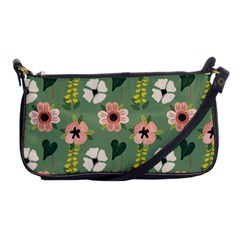 Flower Green Pink Pattern Floral Shoulder Clutch Bag by anzea