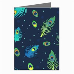 Texture Pattern Green Feather Yellow Peacock Greeting Card by Loisa77