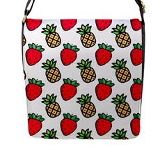 Strawberries Pineapples Fruits Flap Closure Messenger Bag (l) by Loisa77