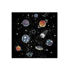 Glittering Planets Space Galaxy Glitter Black Satin Bandana Scarf 22  X 22  by Perong