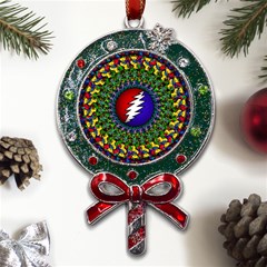 Grateful Dead Bear Pattern Metal X mas Lollipop With Crystal Ornament by Maspions