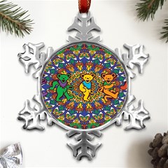 Dead Dancing Bears Grateful Dead Pattern Metal Small Snowflake Ornament by Grandong