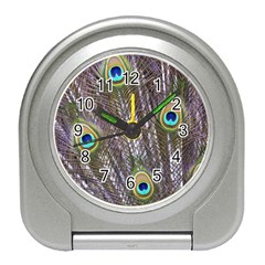 Peacock Bird Feathers Plumage Peacock Travel Alarm Clock by Perong