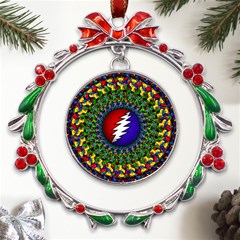 Grateful Dead Bear Pattern Metal X mas Wreath Ribbon Ornament by Maspions