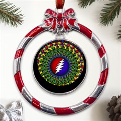 Grateful Dead Bear Pattern Metal Red Ribbon Round Ornament by Maspions