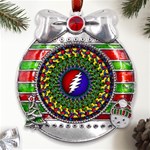 Grateful Dead Bear Pattern Metal X Mas Ribbon With Red Crystal Round Ornament Front