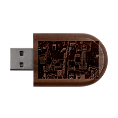 Art Cityscape Japanese Wood Oval Usb Flash Drive by Perong