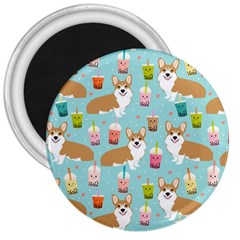 Corgi Boba Tea Bubble Tea Kawaii Food Welsh Corgis Dog Pattern 3  Magnets by Perong