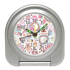 Cute Owl Bird Animal Pattern Travel Alarm Clock by Perong