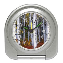 White Birch Trees Autumn Travel Alarm Clock by Perong