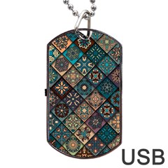 Flower Texture Background Colorful Pattern Dog Tag Usb Flash (two Sides) by Cemarart