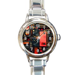 Tech Technology Pattern Round Italian Charm Watch by Salmanaz77