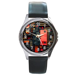 Tech Technology Pattern Round Metal Watch by Salmanaz77