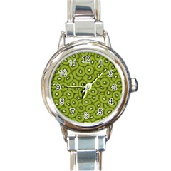 Kiwi Fruit Pattern Green Background Round Italian Charm Watch by Paksenen