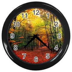 Forest Woods Autumn Nature Wall Clock (black) by Proyonanggan