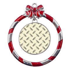 Dragonfy Insect Pattern Metal Red Ribbon Round Ornament by Maspions